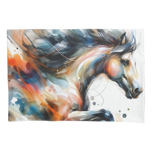 Abstract Aquarel Rennend Paard Kussensloop (Voorkant)