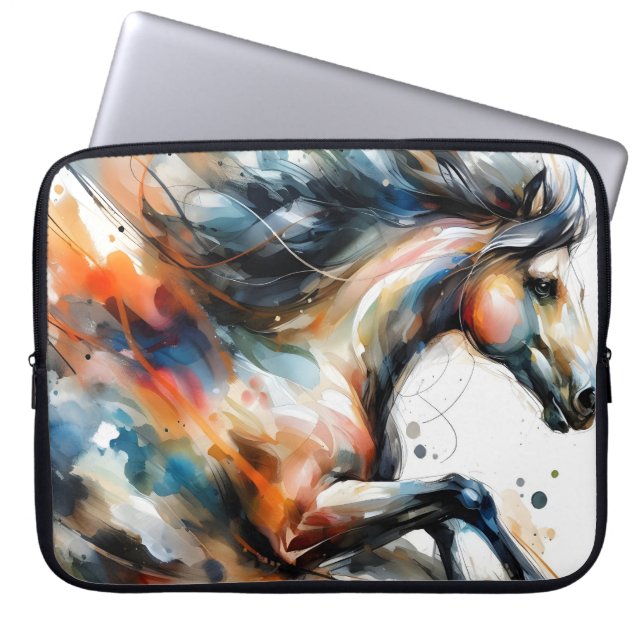 Abstract Aquarel Rennend Paard Laptop Sleeve (Voorkant)