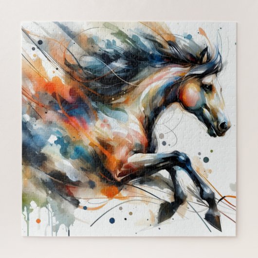 Abstract Aquarel Rennend Paard Legpuzzel (Verticaal)