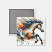 Abstract Aquarel Rennend Paard Magneet (Voorkant / Achterkant)