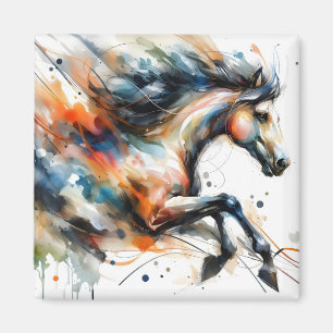 Abstract Aquarel Rennend Paard Magneet
