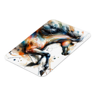 Abstract Aquarel Rennend Paard Magneet
