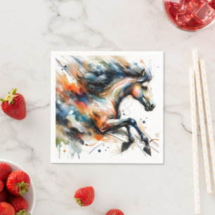 Abstract Aquarel Rennend Paard Servet