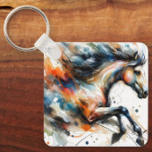 Abstract Aquarel Rennend Paard Sleutelhanger (Voorkant)