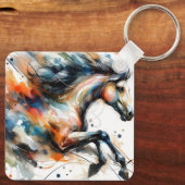 Abstract Aquarel Rennend Paard Sleutelhanger (Achterkant)