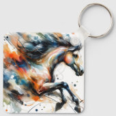 Abstract Aquarel Rennend Paard Sleutelhanger (Achterkant)