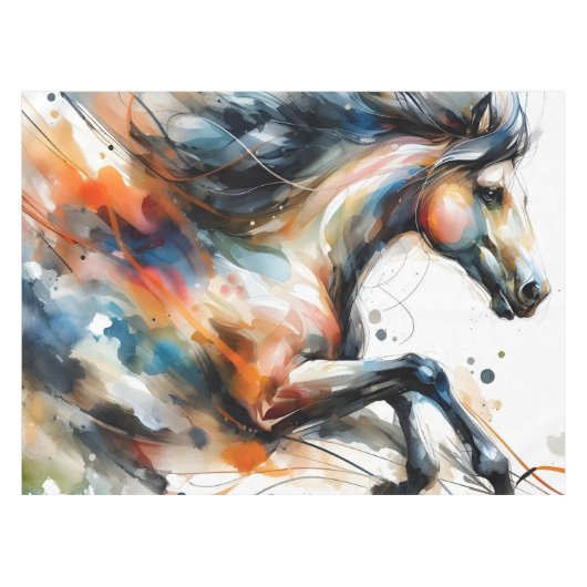 Abstract Aquarel Rennend Paard Tafelkleed (Voorkant (Horizontaal))