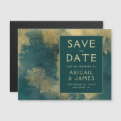 Abstract Aquarel Teal Goud Bewaar de Datum Magnetische Uitnodiging (Voorkant / Achterkant)