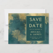 Abstract Aquarel Teal Goud Bewaar de Datum Magnetische Uitnodiging (Voorkant)