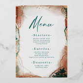 Abstract Aquarel Turquoise & Echt Rose Goud Menu Folie Uitnodiging (Voorkant)