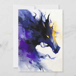 Abstract Aquarel Zwart Paard Portret Feestdagenkaart