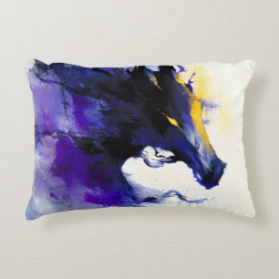 Abstract Aquarel Zwart Paardenportret Accent Kussen
