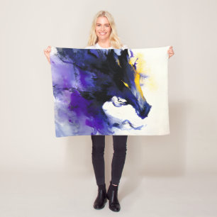 Abstract Aquarel Zwart Paardenportret Fleece Deken