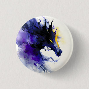 Abstract Aquarel Zwart Paardenportret Ronde Button 3,2 Cm