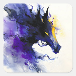 Abstract Aquarel Zwart Paardenportret Vierkante Sticker