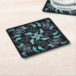 Abstract Aquatic Shaded Repeating Pattern Swirls Kartonnen Onderzetters