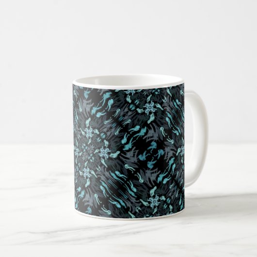 Abstract Aquatic Shaded Repeating Pattern Swirls Koffiemok (Voorkant rechts)