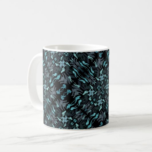 Abstract Aquatic Shaded Repeating Pattern Swirls Koffiemok (Voorkant links)