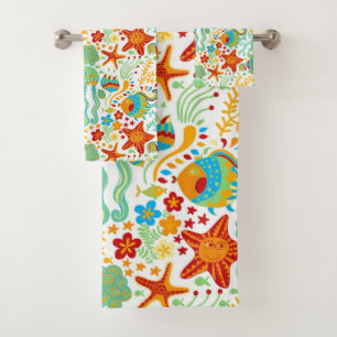 Abstract aquatisch leven bad handdoek