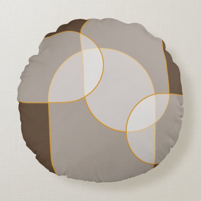 Abstract arsenaal in bruin, beige, tinten en goud rond kussen (Voorkant)