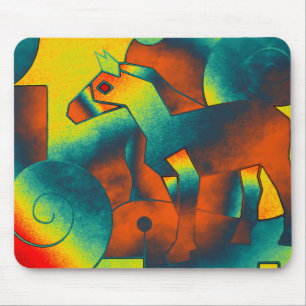 Abstract ART - A HORSE - blauw rood geel Muismat