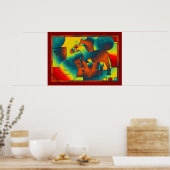 Abstract ART - A HORSE - blauw rood geel Poster (Keuken)