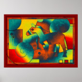 Abstract ART - A HORSE - blauw rood geel Poster (Voorkant)
