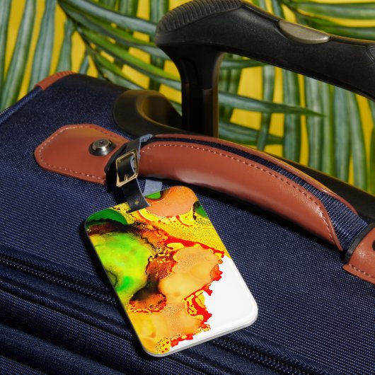 Abstract Art Alcohol Inkt Geel Groen Bagagelabel (Voorkant Insitu 1)