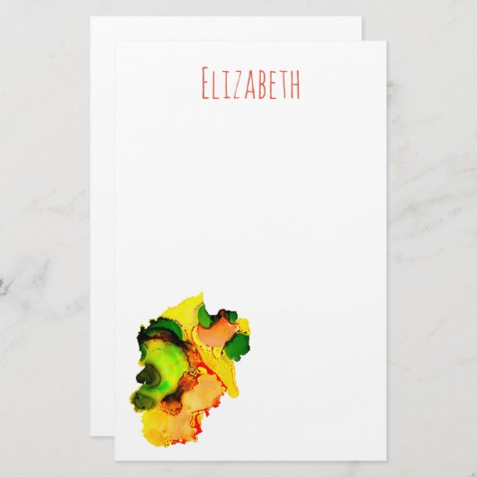 Abstract Art Alcohol Inkt Geel Groen Briefpapier (Voorkant / Achterkant)