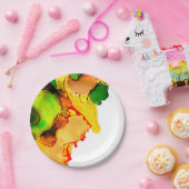 Abstract Art Alcohol Inkt Geel Groen Papieren Bordje (Feest)