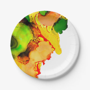 Abstract Art Alcohol Inkt Geel Groen Papieren Bordje
