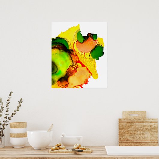 Abstract Art Alcohol Inkt Geel Groen Poster (Keuken)