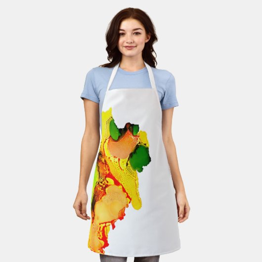 Abstract Art Alcohol Inkt Geel Groen Schort (Gedragen)