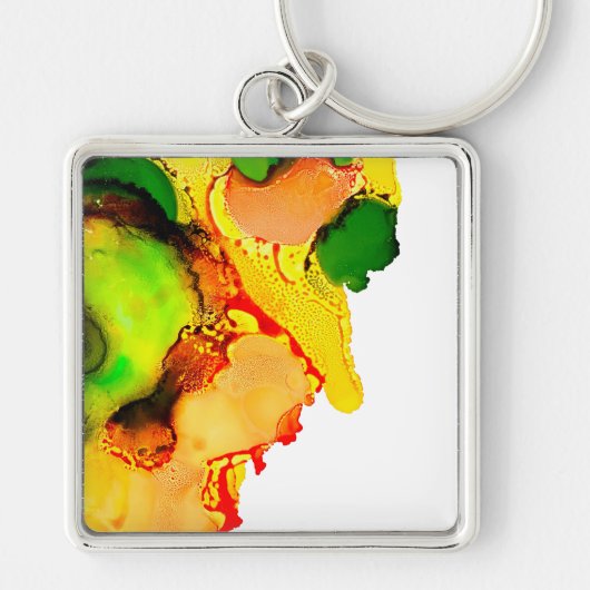 Abstract Art Alcohol Inkt Geel Groen Sleutelhanger (Voorkant)