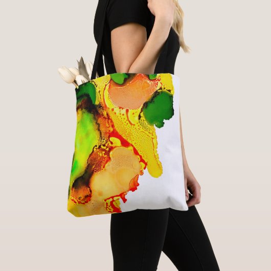 Abstract Art Alcohol Inkt Geel Groen Tote Bag (Dichtbij)