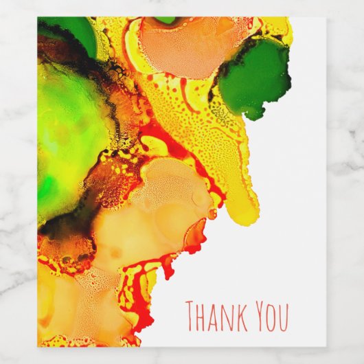 Abstract Art Alcohol Inkt Geel Groen Wijn Etiket (Enkel label)