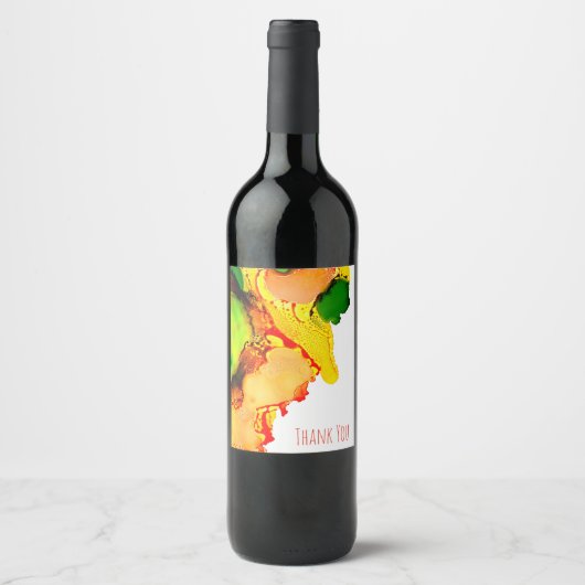 Abstract Art Alcohol Inkt Geel Groen Wijn Etiket (Voorkant)
