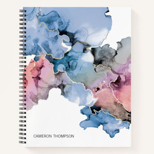 Abstract-art alcoholinkt blauw roze, speciaal aang notitieboek (Voorkant)