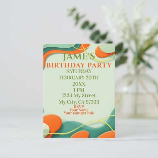 Abstract Art Birthday Invitation Briefkaart (Staand voorkant)