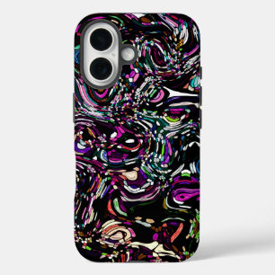 Abstract Art Black Swirl Paars iPhone 16 Hoesje