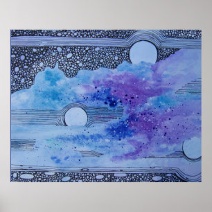 Abstract Art Blue Moon Pink en Grey Poster