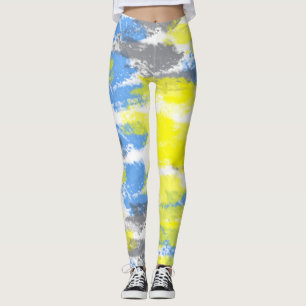Abstract Art Blue White Gellow Grey Minimalism Leggings