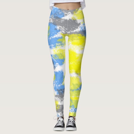 Abstract Art Blue White Gellow Grey Minimalism Leggings (Voorkant)