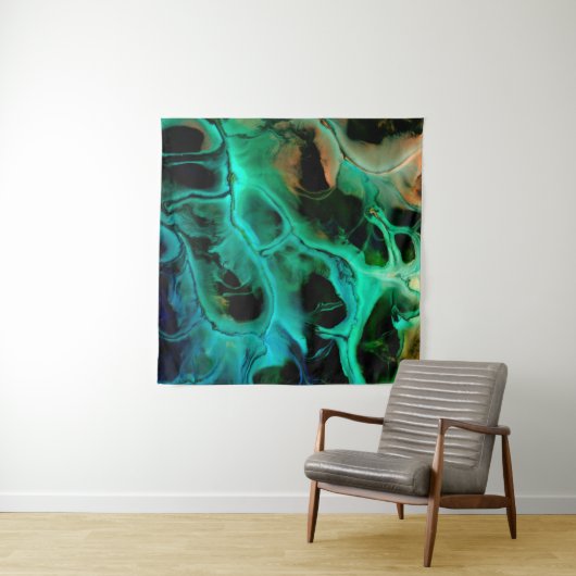 Abstract art bright neon painting in violet and pi wandkleed (In Situ (horizontaal))