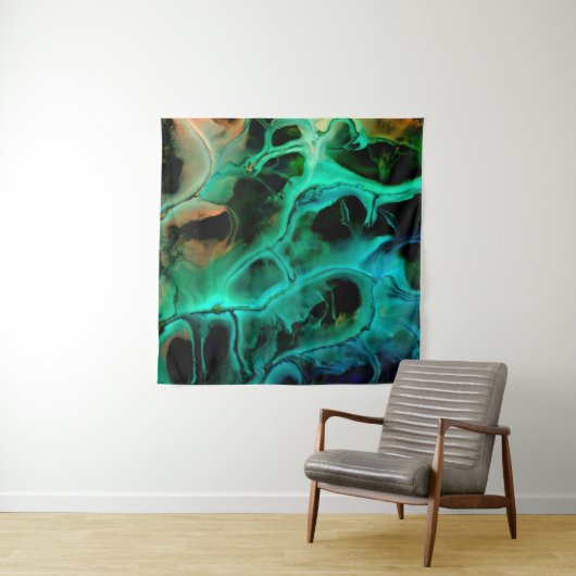 Abstract art bright neon painting in violet and pi wandkleed (In situ)