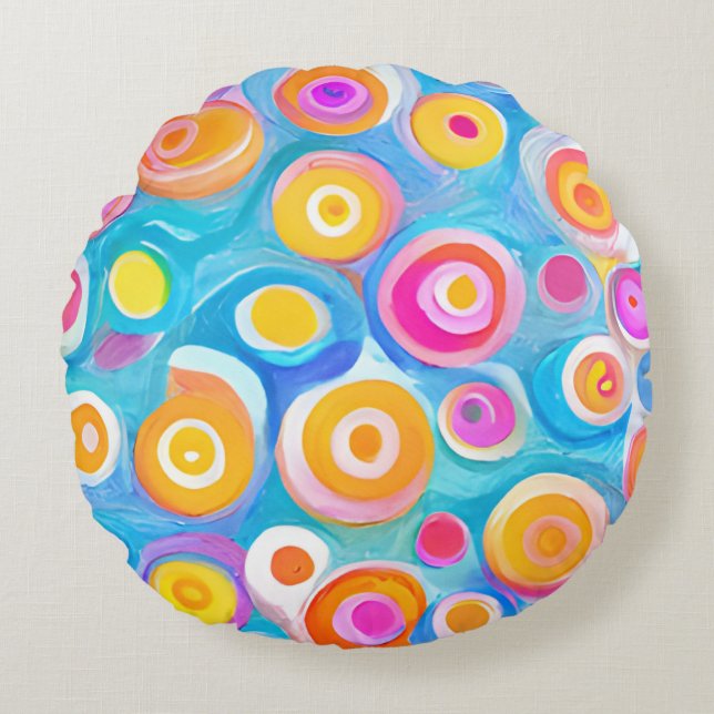 Abstract Art Circles Bright Colours Home Decor Leu Rond Kussen (Voorkant)