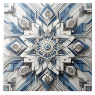 Abstract Art Deco Alle Grijs Stoffig Blauw Off wit Tegeltje