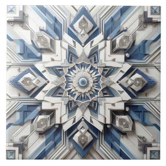 Abstract Art Deco Alle Grijs Stoffig Blauw Off wit Tegeltje (Voorkant)