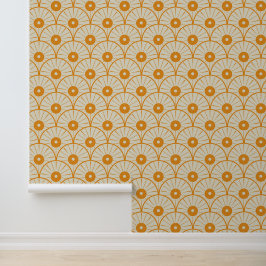 Abstract Art Deco Oranje Zon op Wit Behang