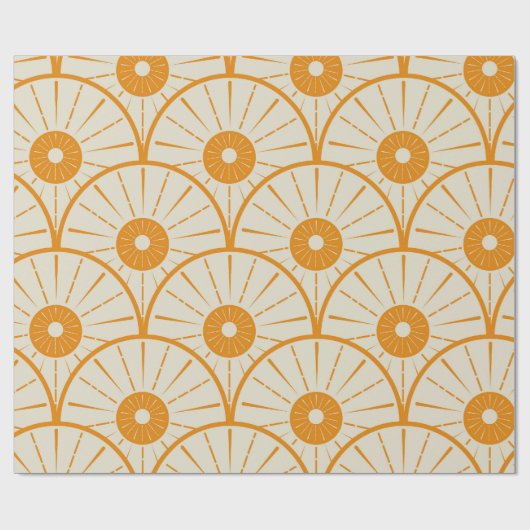 Abstract Art Deco Sun Pattern Oranje Cadeaupapier (Vlak)